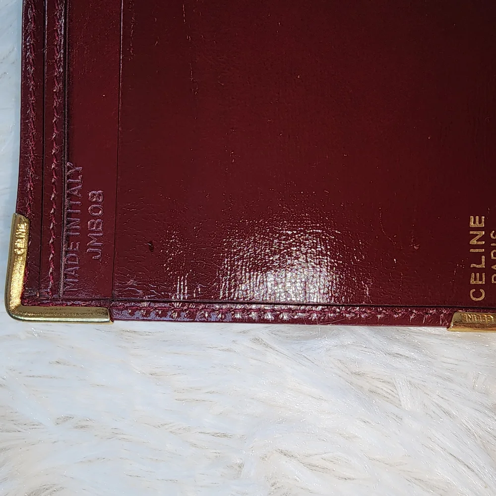 CELINE Burgundy/Red Leather Wallet with Gold Accents - Picture 9 of 15